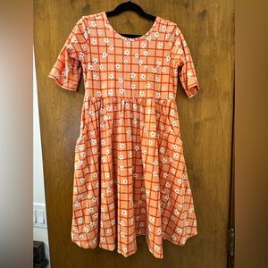 Hanna Andersson Orange Checkered Floral Dress